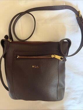 Lauren Ralph Lauren Dark Brown Leather Crossbody Bag with Gold Hardware